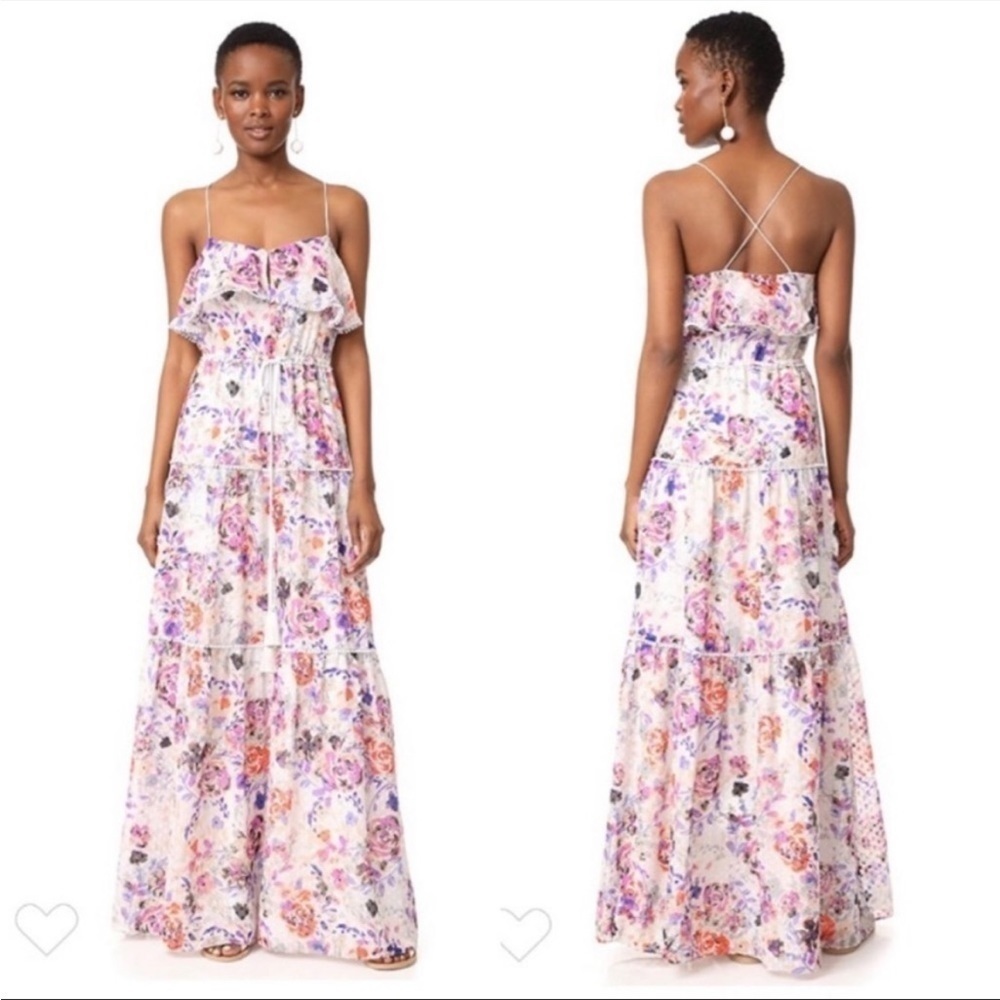 Likely Rosy Dream Barada Chiffon Floral Maxi Dress New